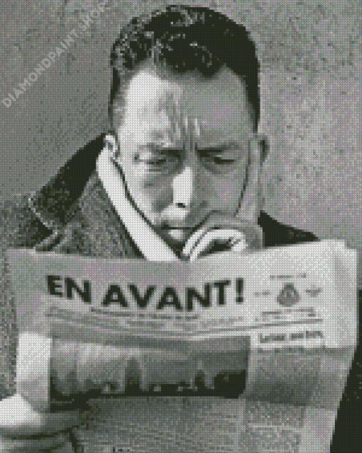 Albert Camus Reading The Newspaper Diamond Painting