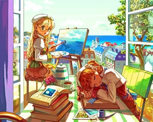 Anime Girl Painter Diamond Painting