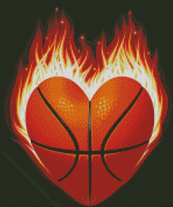 Basketball Heart On Fire Diamond Painting
