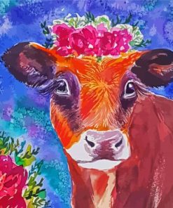 Brown Cow Wearing Flower Crown Diamond Painting
