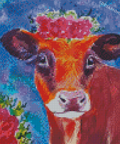 Brown Cow Wearing Flower Crown Diamond Painting