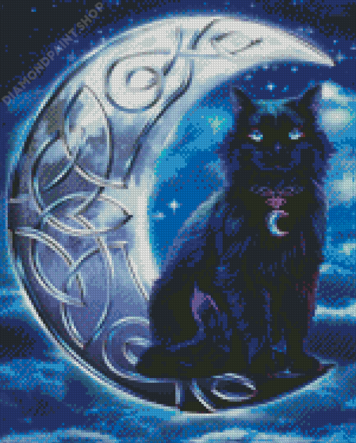 Celtic Black Cat And Moon Diamond Painting