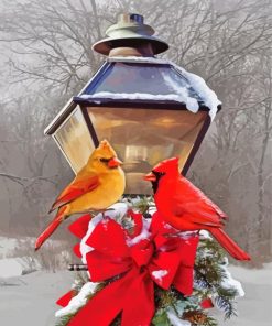 Christmas Cardinals Lantern Diamond Painting