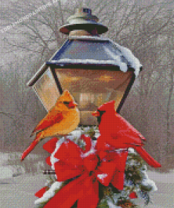 Christmas Cardinals Lantern Diamond Painting