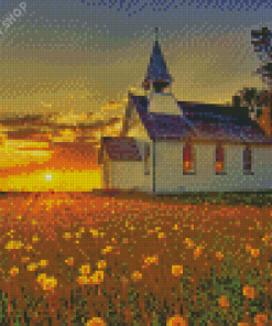 Country Church At Sunset Diamond Painting