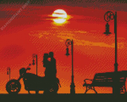 Couple On Motorbike Silhouette Diamond Painting