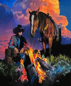 Cowboy With Horse Campfire Diamond Painting