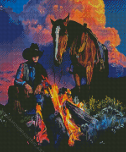 Cowboy With Horse Campfire Diamond Painting