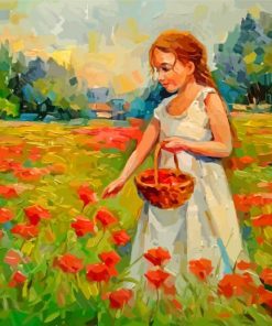 Lady In Poppy Field Abstract Diamond Painting
