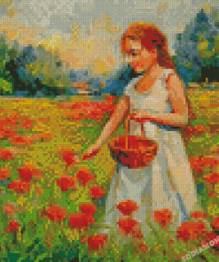 Lady In Poppy Field Abstract Diamond Painting