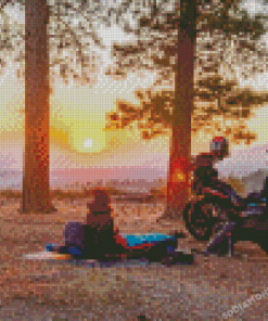 Motorcycle Camping Sunset Diamond Painting
