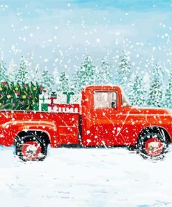 Red Truck In Snow Diamond Painting