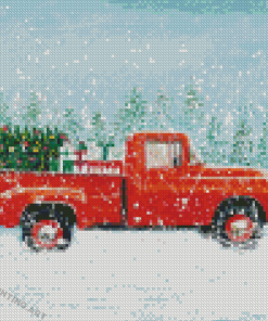 Red Truck In Snow Diamond Painting