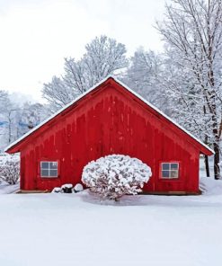 Red Barn In Winter Diamond Painting
