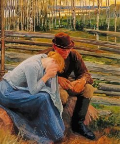 Sad Couple Sitting In Forest Diamond Painting