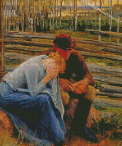 Sad Couple Sitting In Forest Diamond Painting
