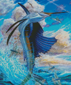 Sailfish And Flying Fish Diamond Painting