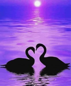 Swans Purple Silhouette Diamond Painting