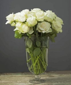 White Flowers Roses In Glass Vase Diamond Painting