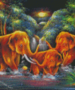 Wild Elephants In The Jungle Diamond Painting