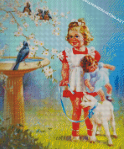 Young Girl With Cute Lamb Diamond Painting