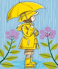 Aesthetic Girl Yellow Umbrella Diamond Painting