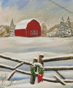 Aesthetic Barn In Snow Diamond Painting