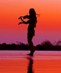 Beach Sunset Playing Violin Diamond Painting