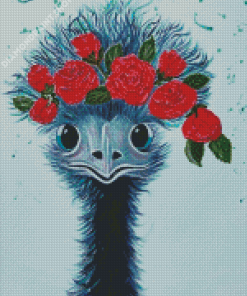 Bird Ostrich And Flowers Diamond Painting