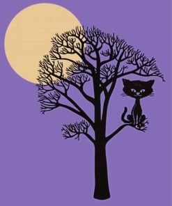Black Cat Sitting On Branch Of Tree Diamond Painting
