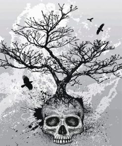 Black And White Skull And Tree Diamond Painting