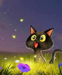 Black Cats And Flowers Cartoon Diamond Painting