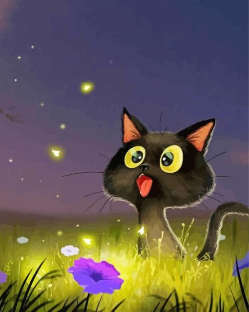 Black Cats And Flowers Cartoon Diamond Painting