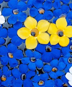 Blue Flowers With Two Yellow Allamanda Flowers Diamond Painting