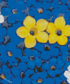Blue Flowers With Two Yellow Allamanda Flowers Diamond Painting
