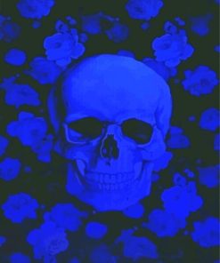 Blue Skull And Flowers Diamond Painting