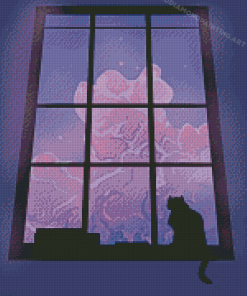 Cat Window Silhouette Diamond Painting