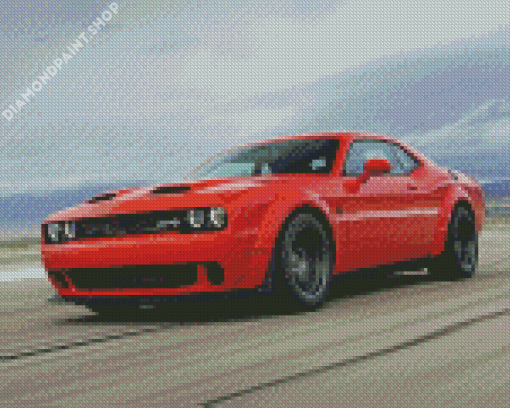 Fast Red Dodge Challenger Scat Diamond Painting