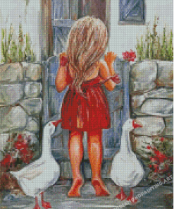 Little Girl With White Birds Suzanne Etienne Diamond Painting