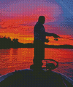 Pink Sunset And Fisherman Diamond Painting