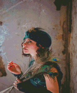 Smoking Lady Wearing Peacock Dress Diamond Painting