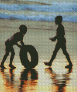 Beach Sunset With Children Playing Diamond Painting