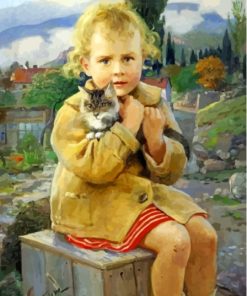 Blonde Child And Kitten Diamond Painting