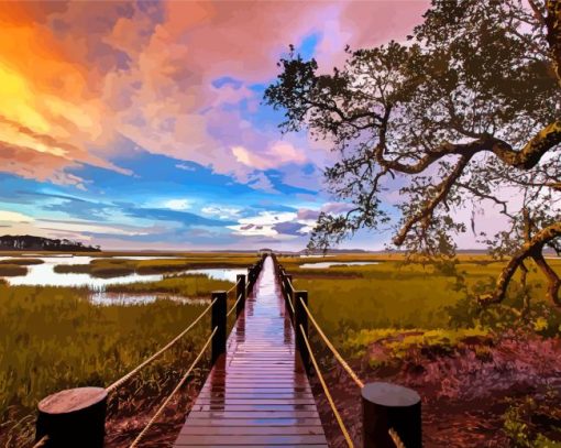 Boardwalk To A Marsh Diamond Painting