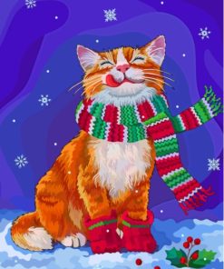 Christmas Cat With Scarf Diamond Painting