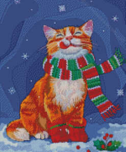 Christmas Cat With Scarf Diamond Painting