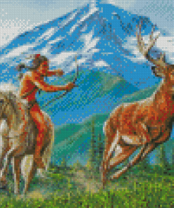 Deer With Native Indian Hunter Diamond Painting
