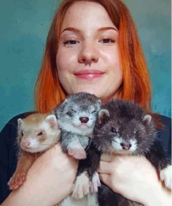 Ferrets And Woman Diamond Painting