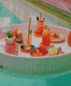 Floating Breakfast And Fruit Tray In Pool Diamond Painting