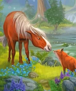 Fox And Horse In Forest Diamond Painting
